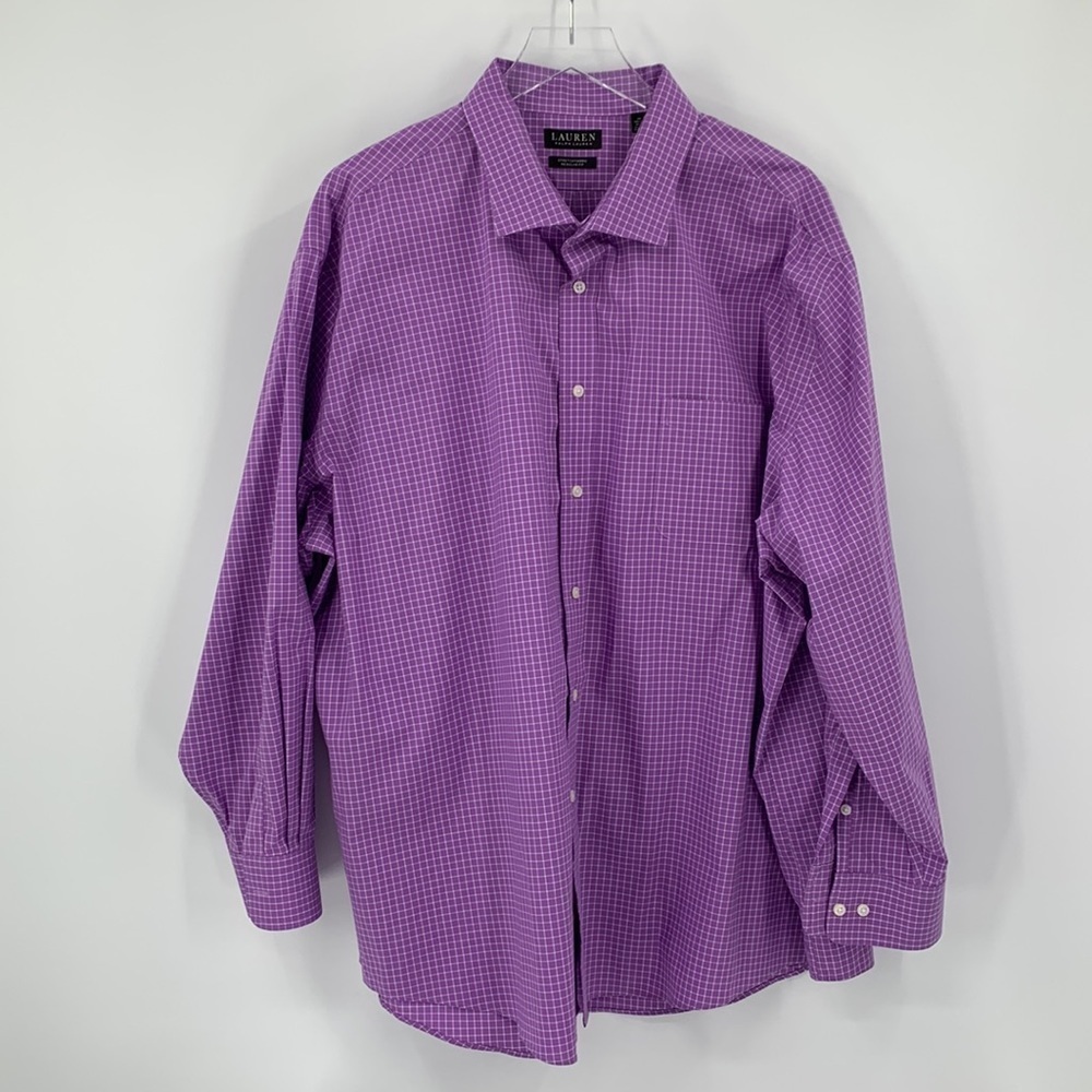 LRL Ralph Lauren purple white check plaid cotton stretch shirt big men 4XL 20